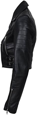 Infinity Women’s Chic Black Cropped Leather Biker Jacket 14