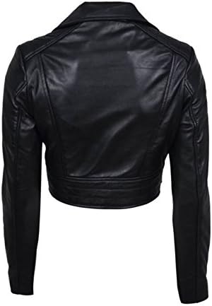 Infinity Women’s Chic Black Cropped Leather Biker Jacket 14