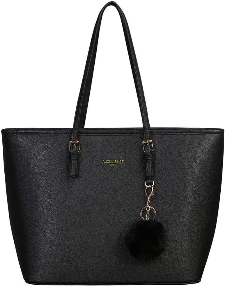 URAQT Women Handbag Tote Bag, 15.6 Inch PU Leather Shoulder Bag Laptop Bags with Adjustable Handle, Lightweight Stylish Designer Large Black Handbags for School Work Travel