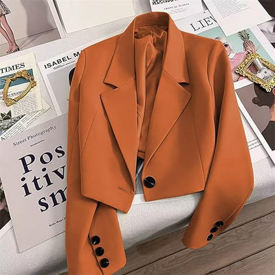 Ydsxlp Women Suit Blazer Elegant Short Long Sleeve Blazer Jacket Solid Color Versatile Tops Outercoat Fashion Lightweight Outerwear Button Down Cardigan Outwear Coats